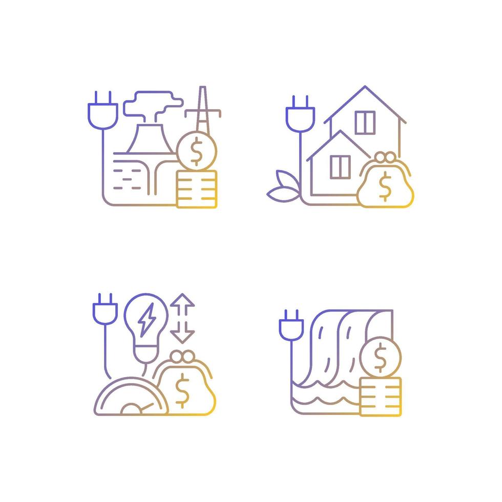 Electrical power gradient linear vector icons set