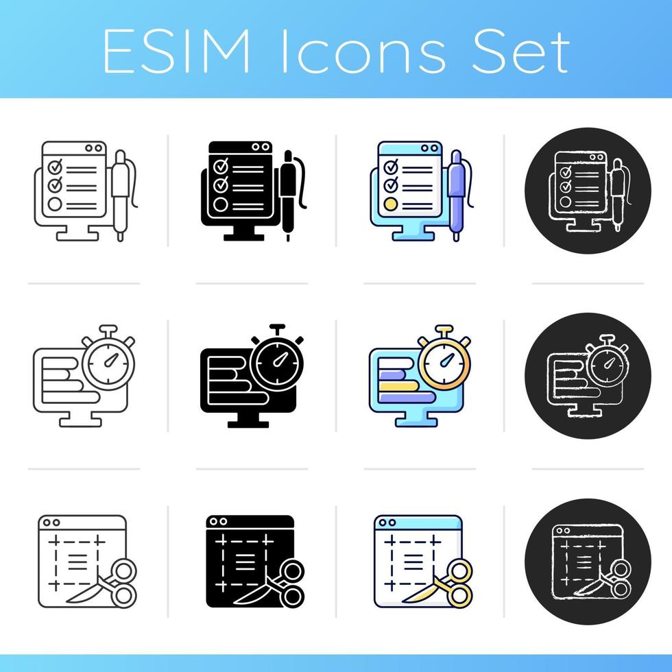 Remote work monitoring icons set vector