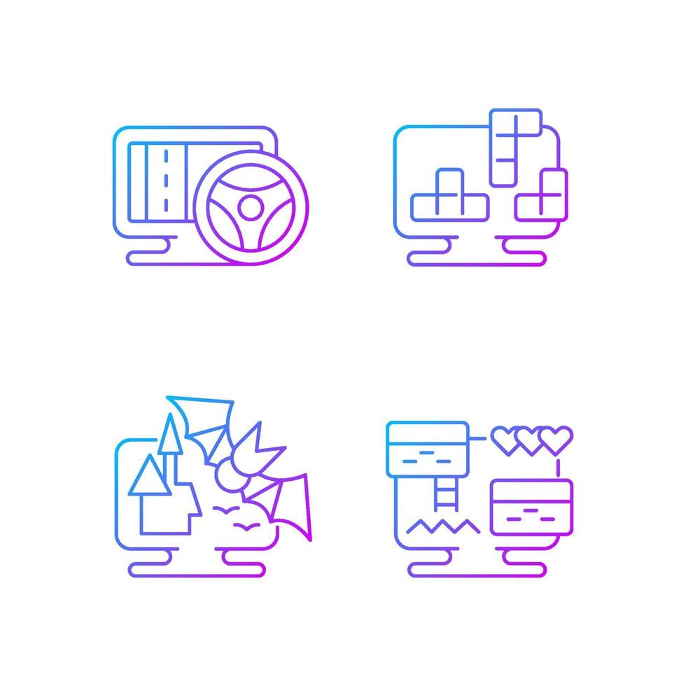 Life simulator games types gradient linear vector icons set