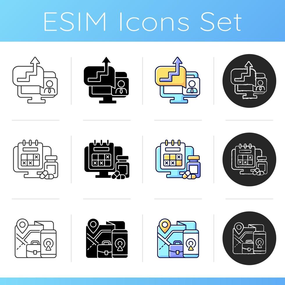 conjunto de iconos de monitoreo de trabajo vector