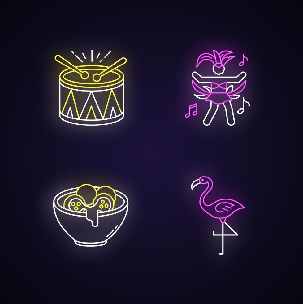 Brazilian carnival neon light icons set vector