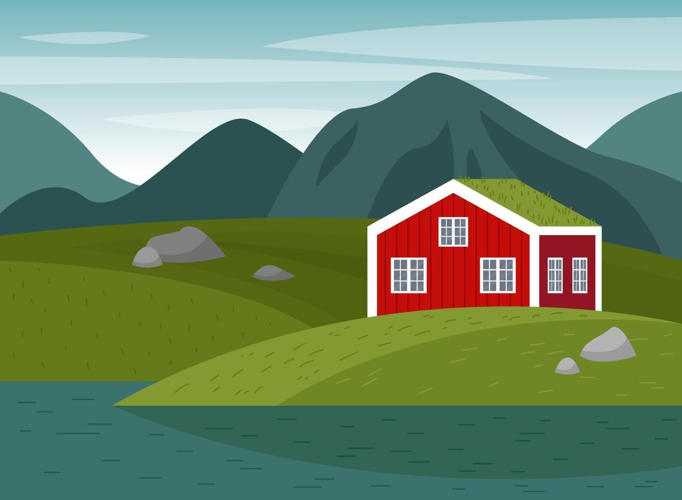 Vector scene with a Norwegian landscape.