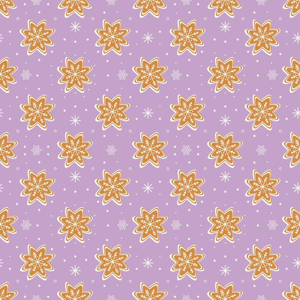 Gingerbread cookies and white snowflakes.  vector illustration