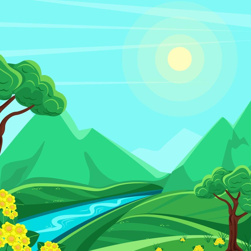 paisaje de montaña de verano río entre montañas vector