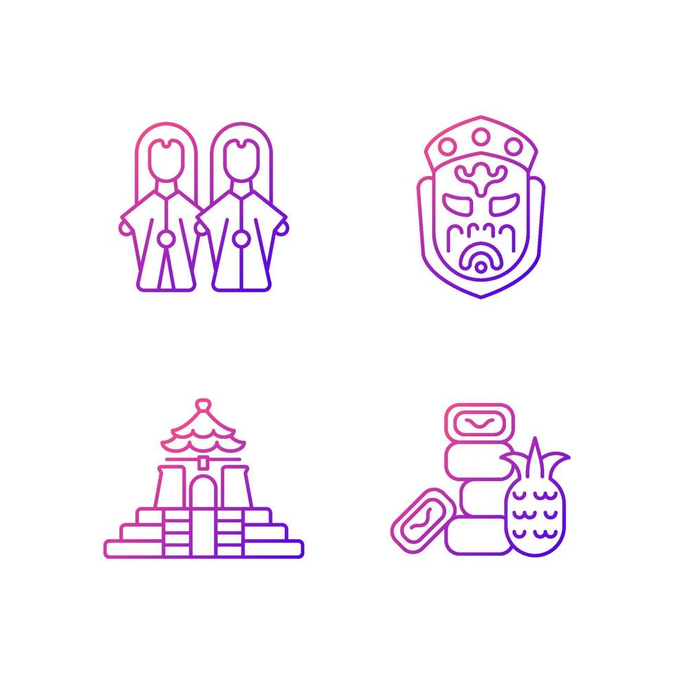 Asian ceremonial gradient linear vector icons set.