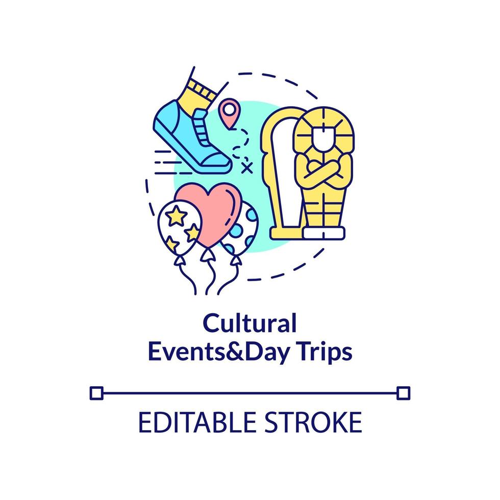 Icono de concepto de eventos culturales y excursiones de un día. vector