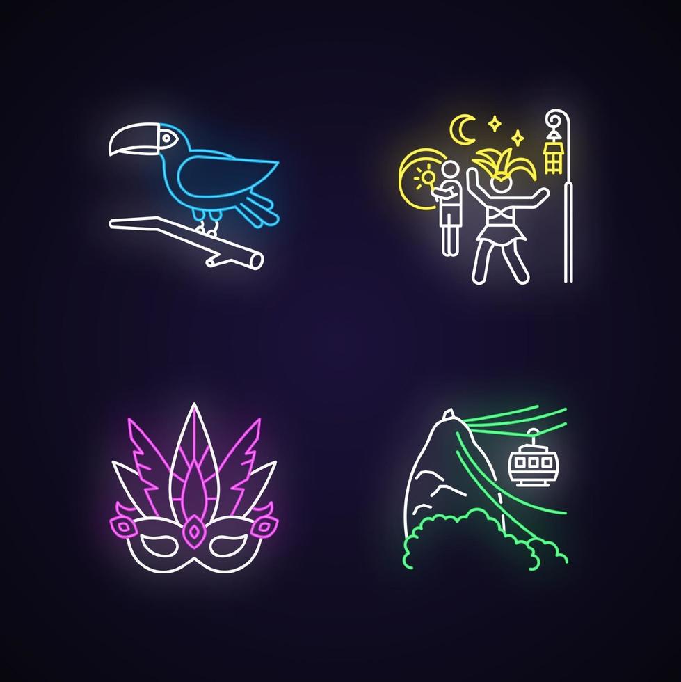 Brazilian carnival neon light icons set vector