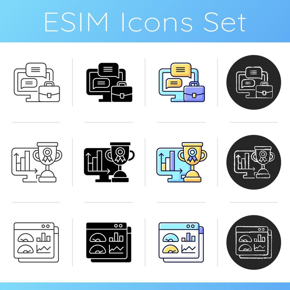 Online work tracking icons set vector