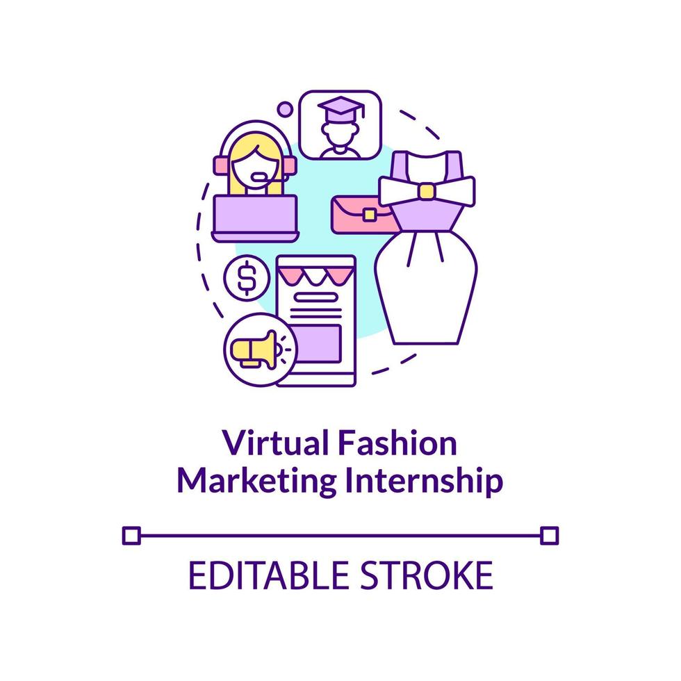 icono de concepto de pasantía de marketing de moda virtual vector