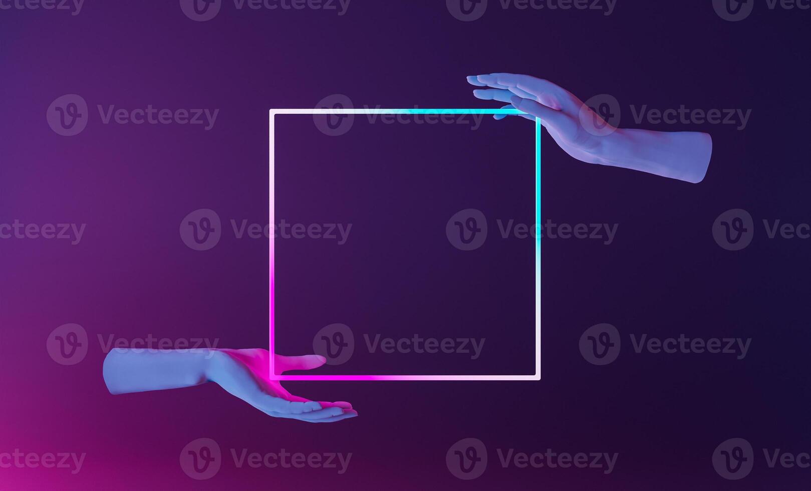 Human Hands Holding Neon Frame photo