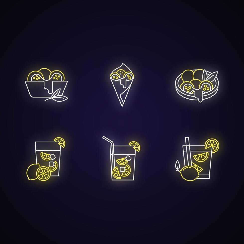 Brazilian cuisine neon light icons set vector