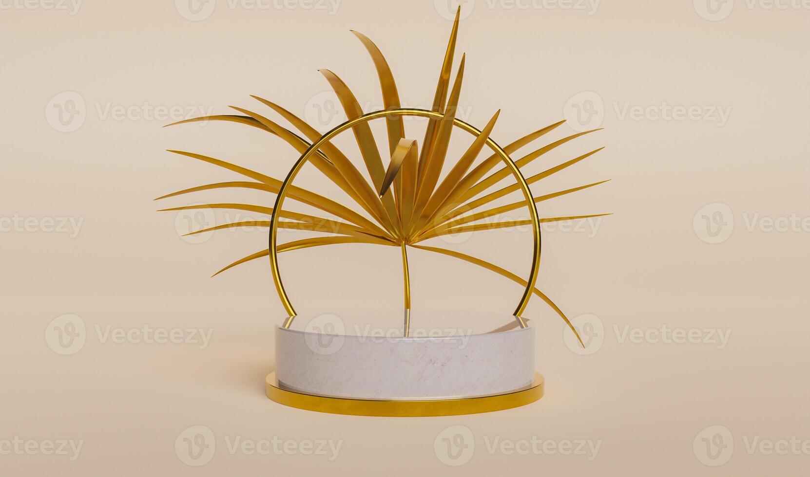 Product display podium with palm leaf photo