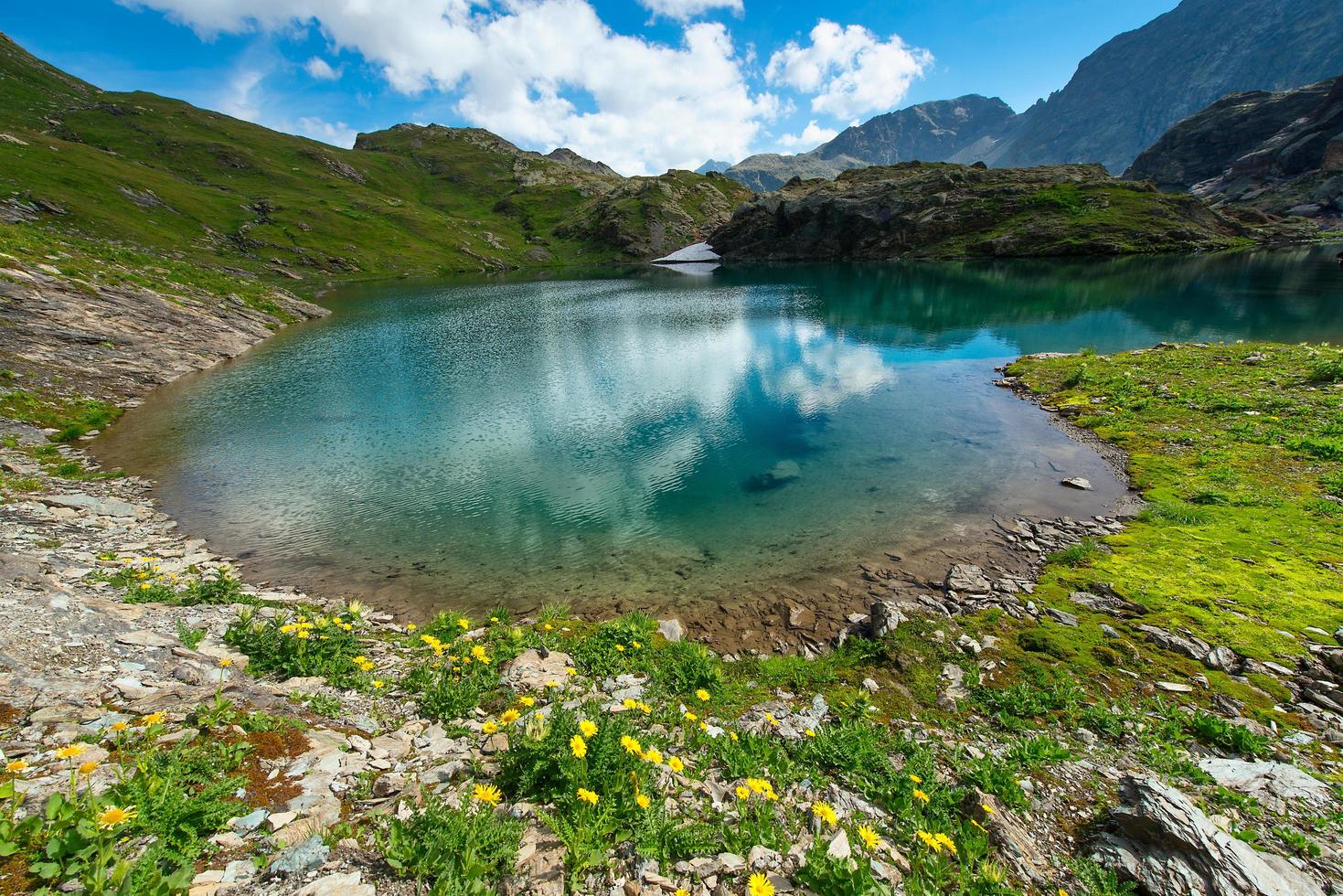 Small high mountain lake with transparent photo