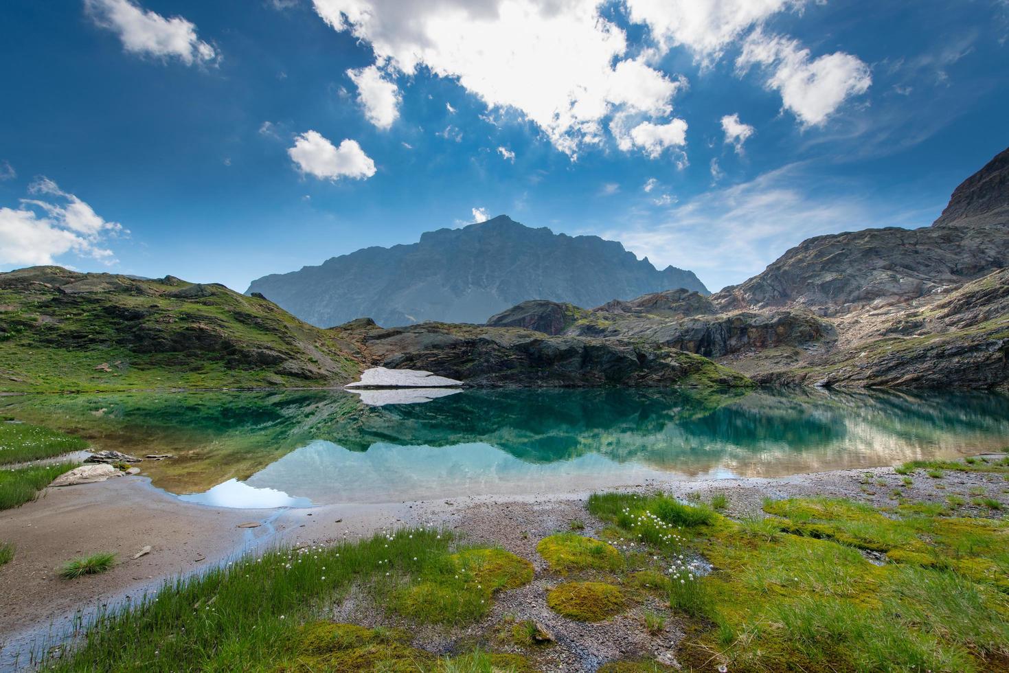 Small high mountain lake with transparent photo