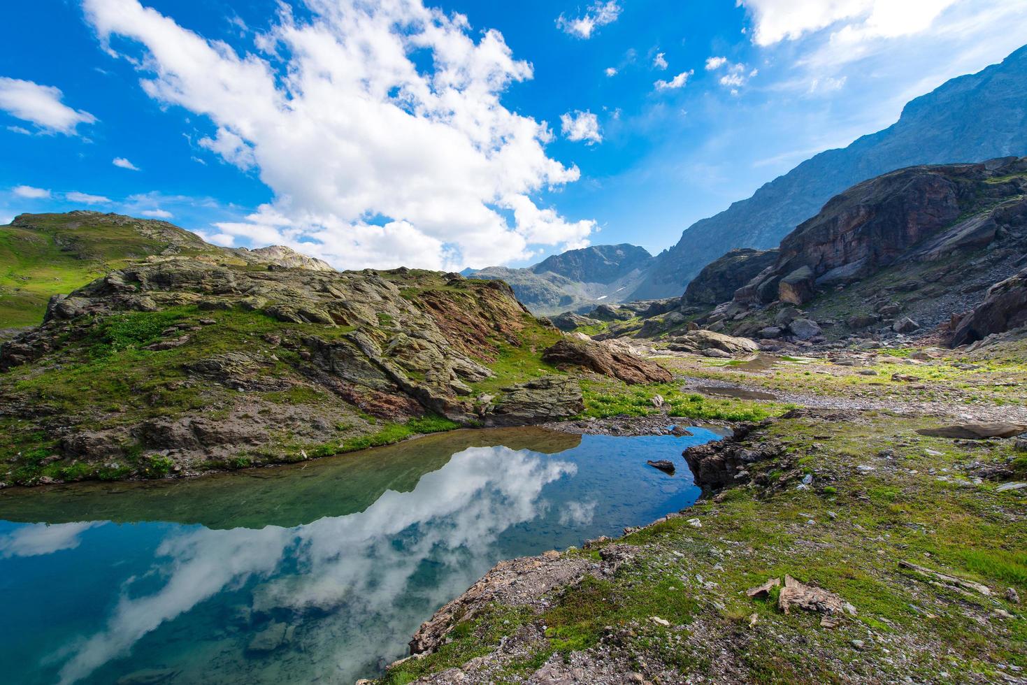 Small high mountain lake with transparent photo