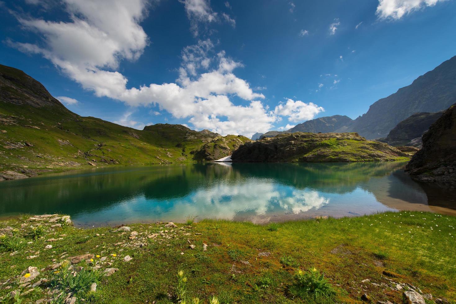 Small high mountain lake with transparent photo