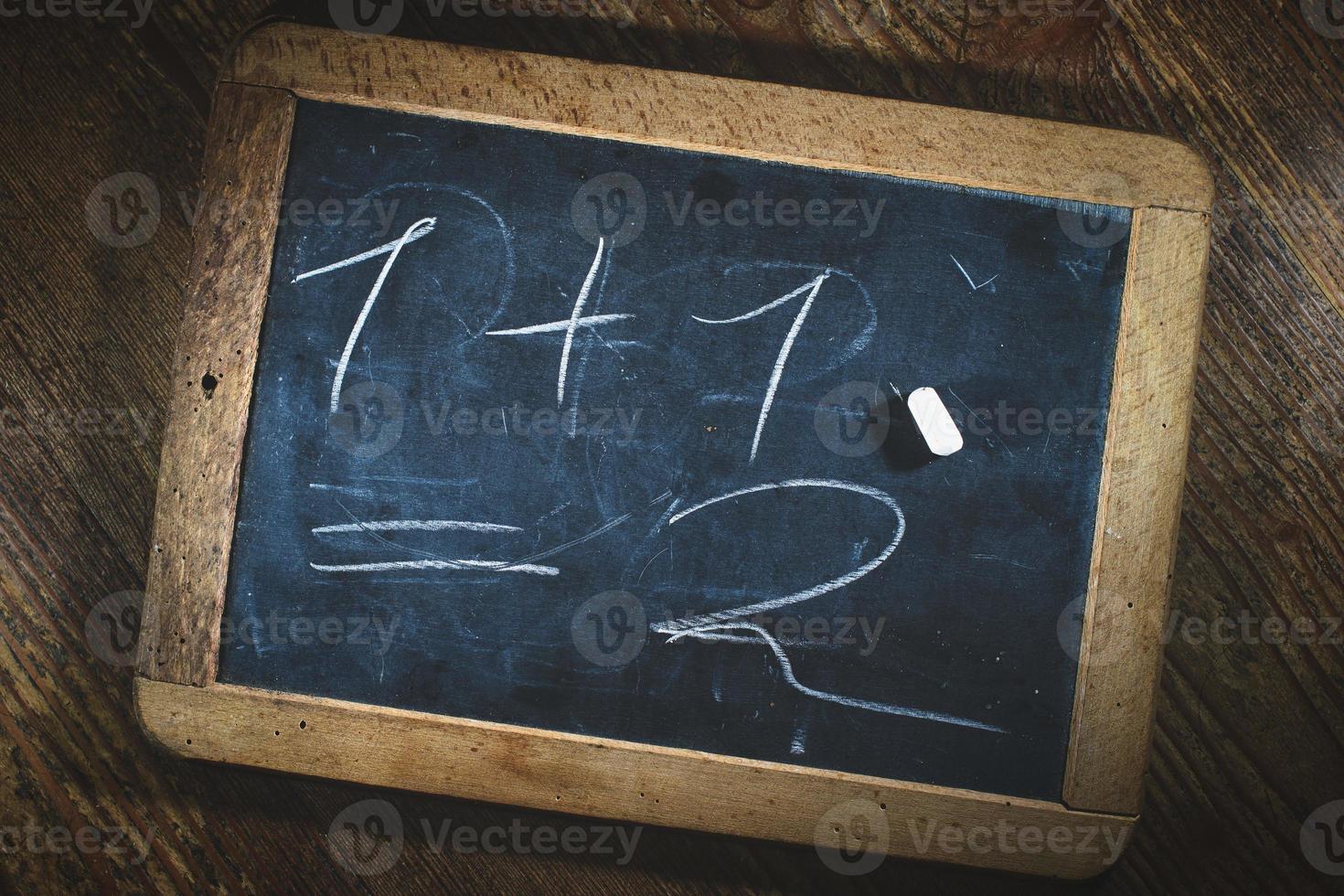 Small blackboard with child simple math calculation photo