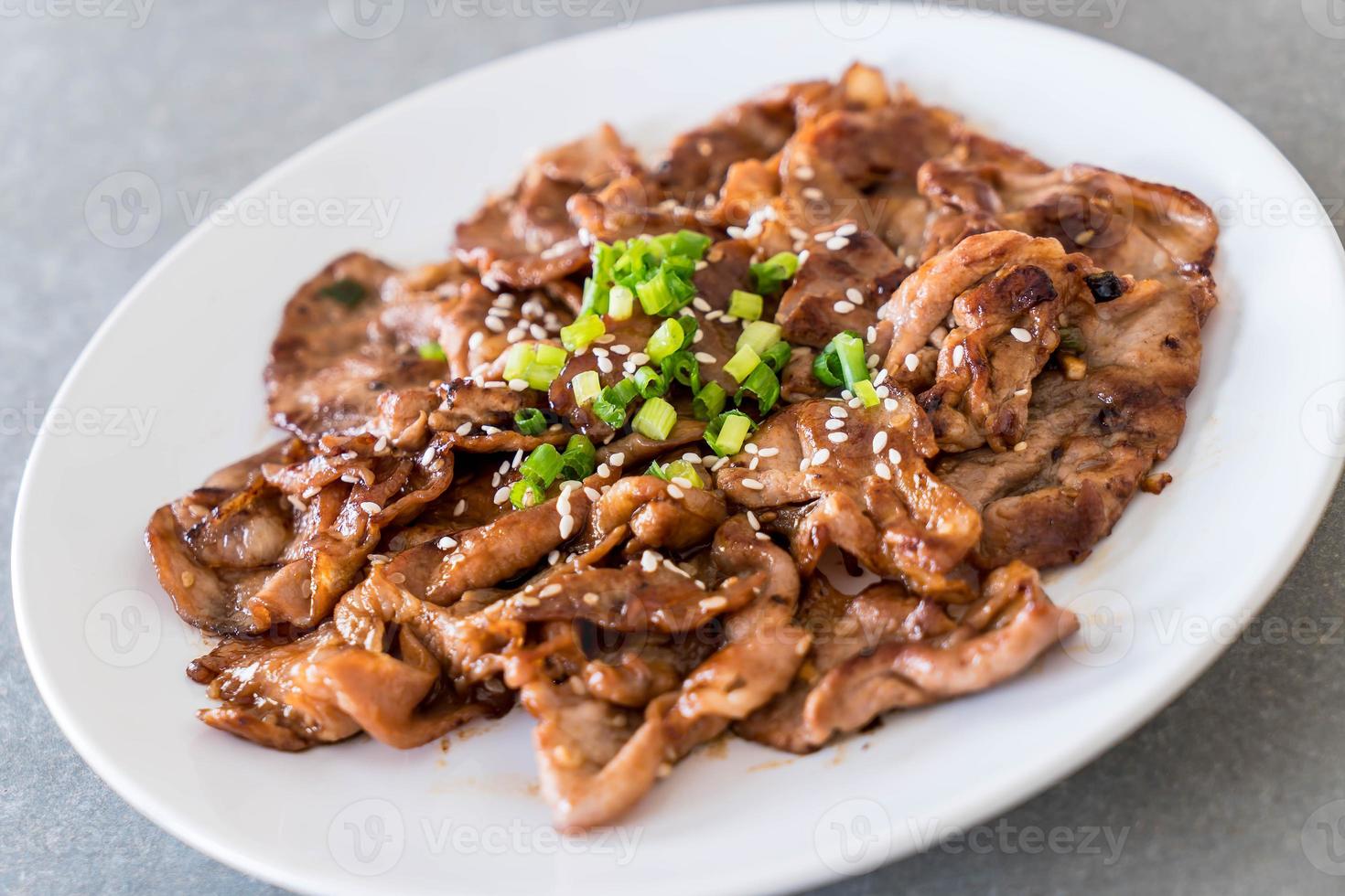 Grilled pork on plate - Korean style photo