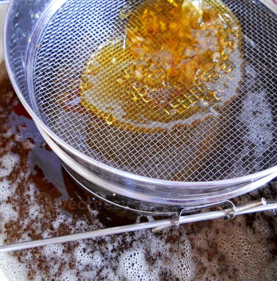 Background texture, dropping drops of sweet honey photo
