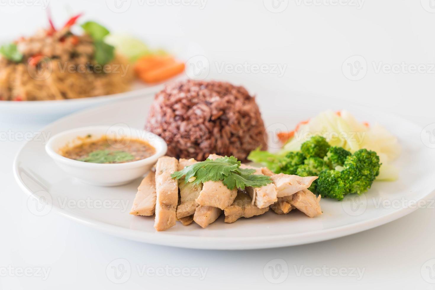 Roast chicken and vegetable with berry rice  - clean food photo