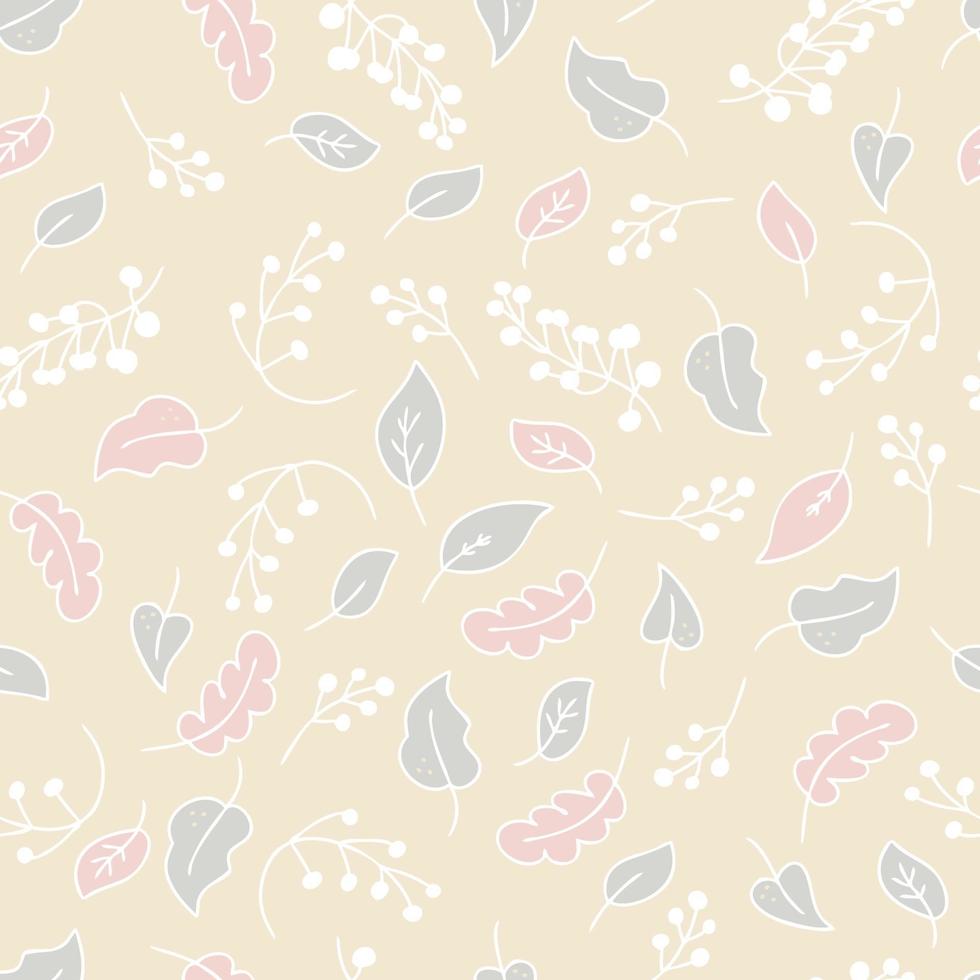 Pastel colored vector seamless pattern of berries and leaves