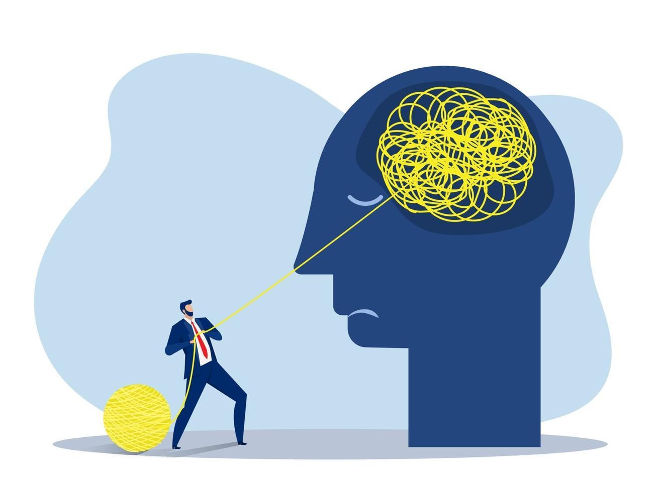 Businessman helps with chaos, mental health or psychotherapy, vector