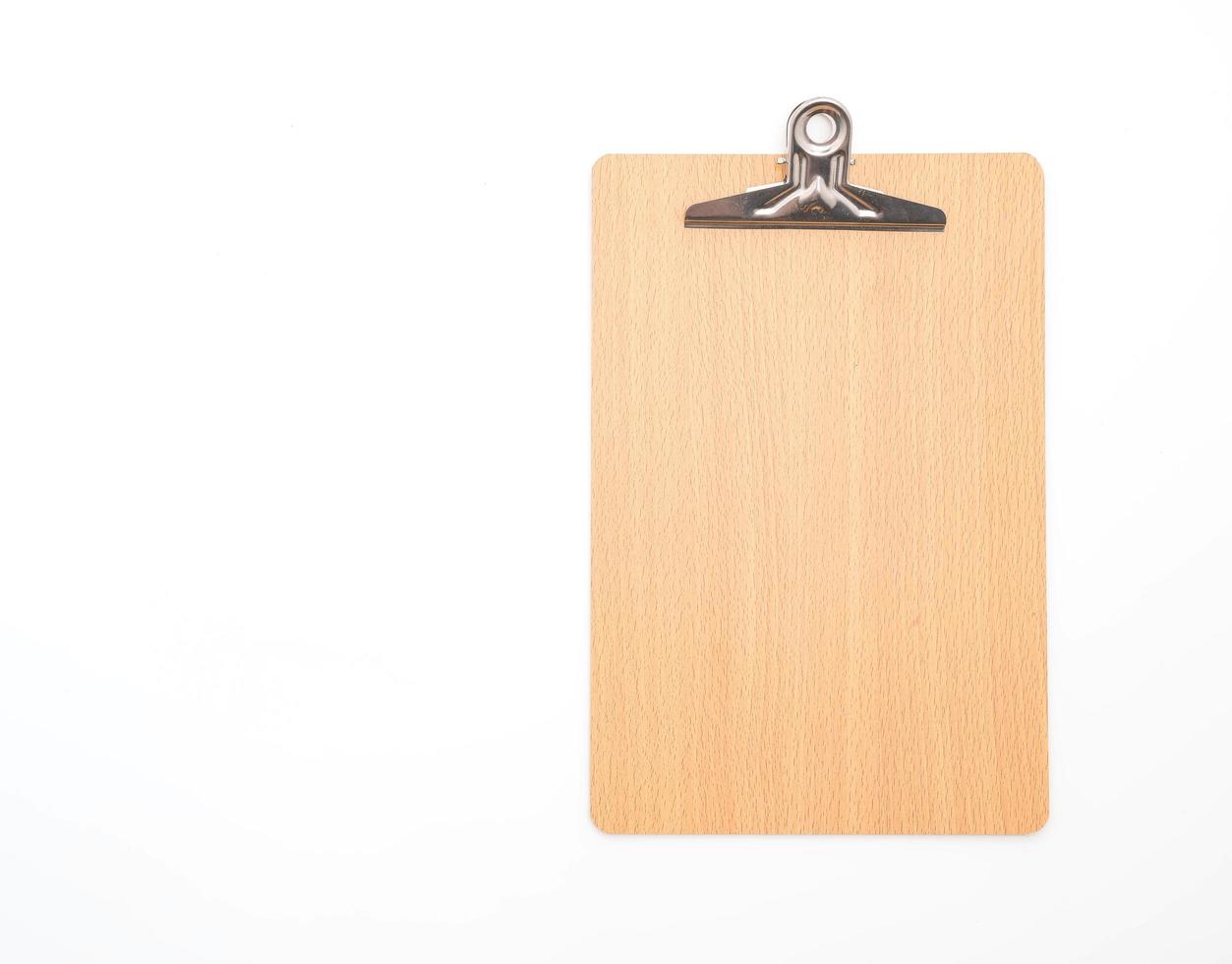 Wooden clipboard on white background photo