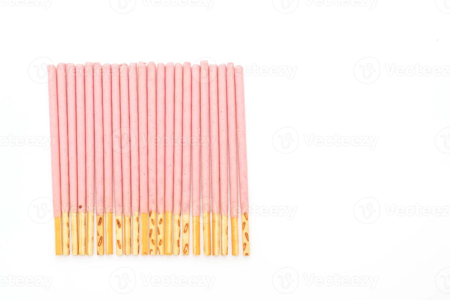 Biscuit stick with strawberry flavored on white background photo