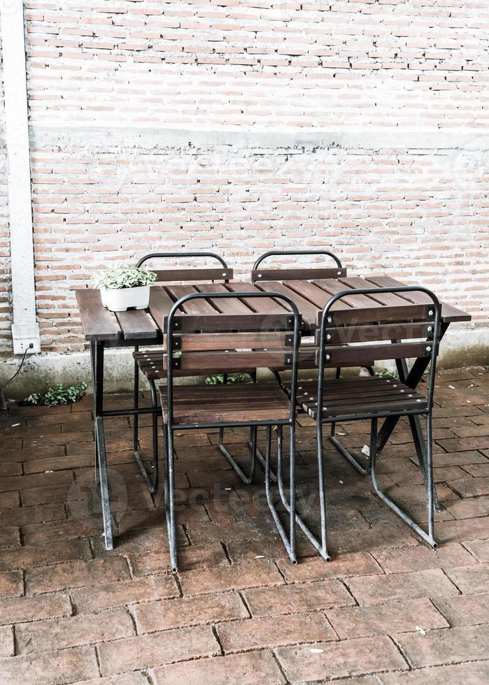 Empty wood chair in restaurant photo