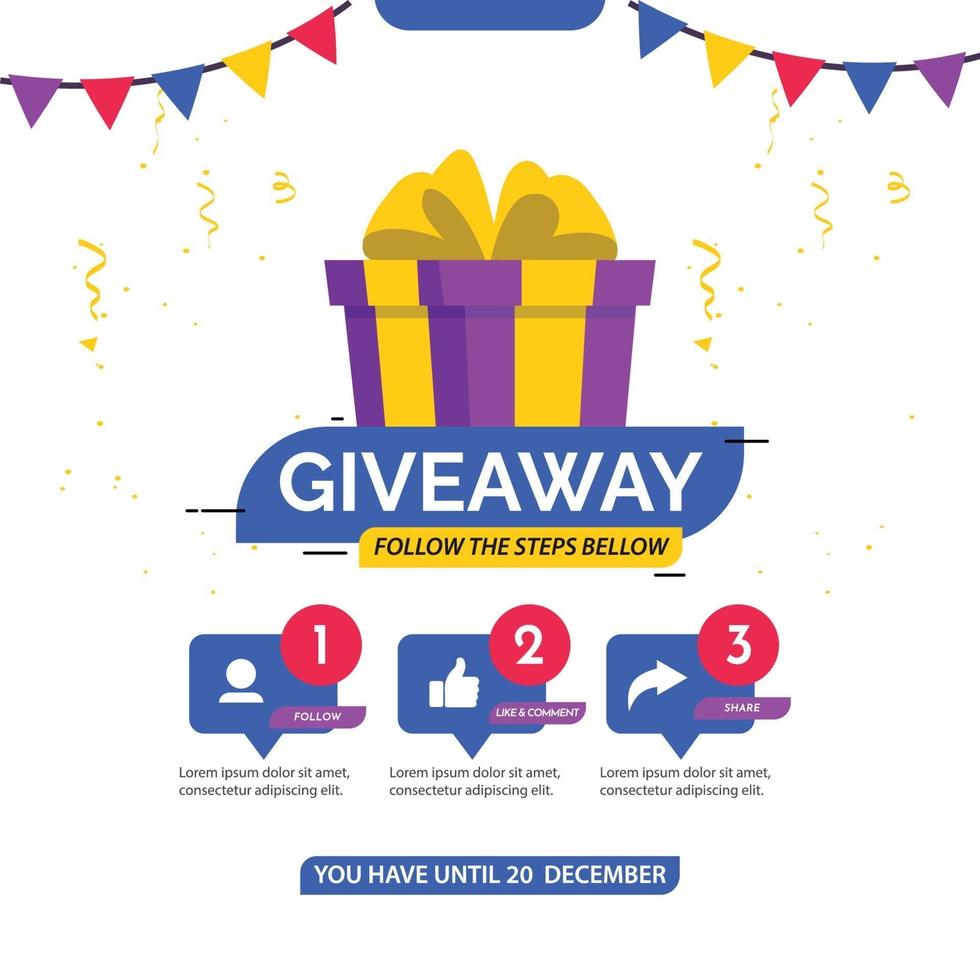 Giveaway social media contest vector template.