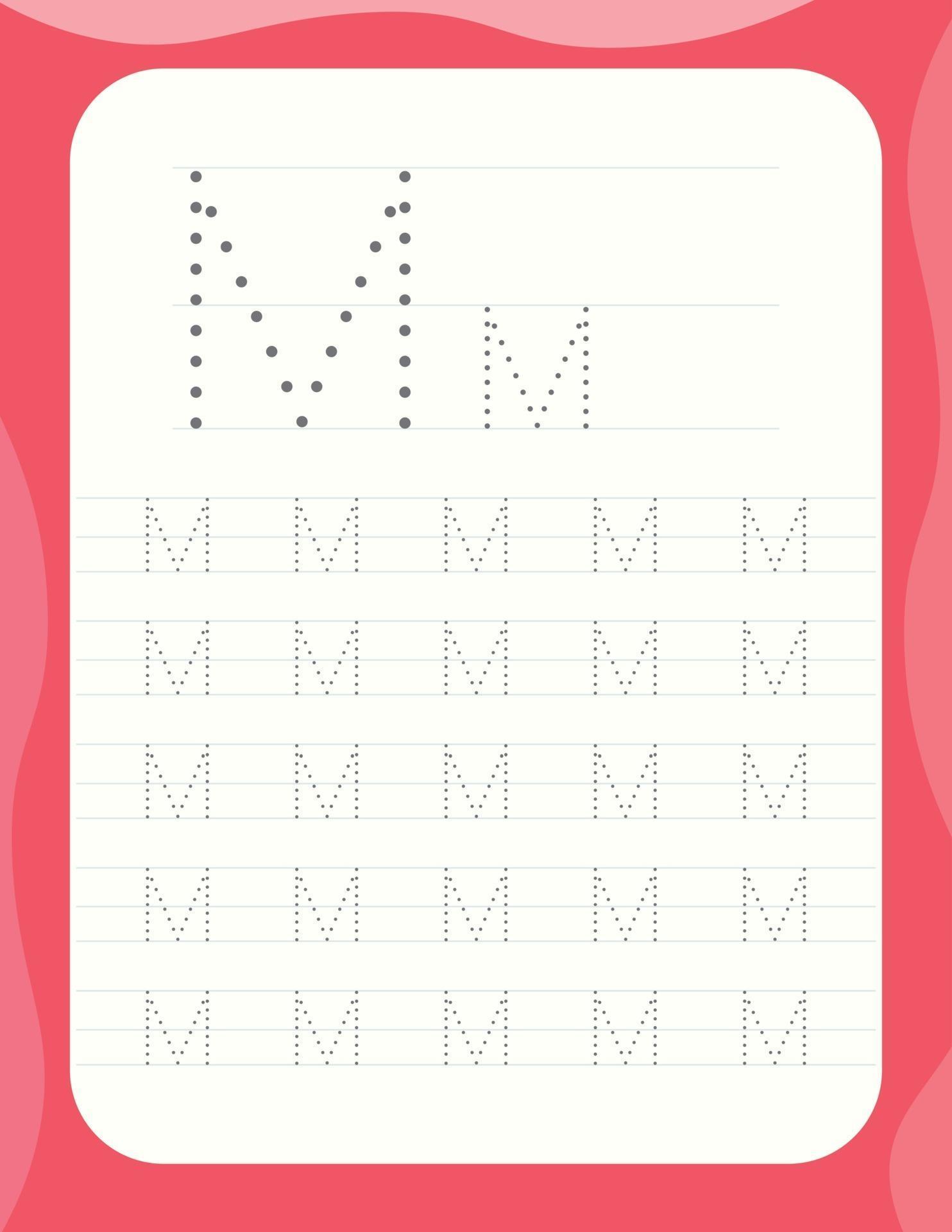 letter m tracing alphabet worksheets 3041823 vector art at vecteezy