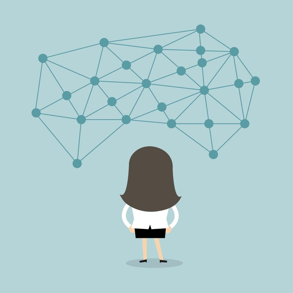 Businesswoman in front of a big data network. vector