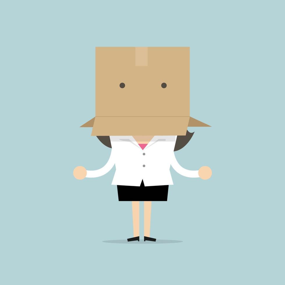 Businesswoman with a cardboard box on her head. vector