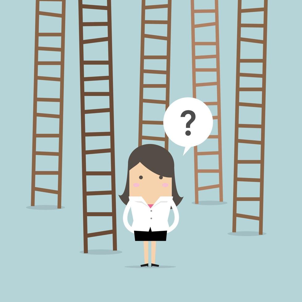 Businesswoman choices ladder to success. vector