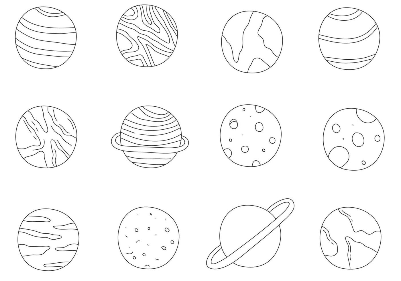 Different Outline Doodle Planets vector