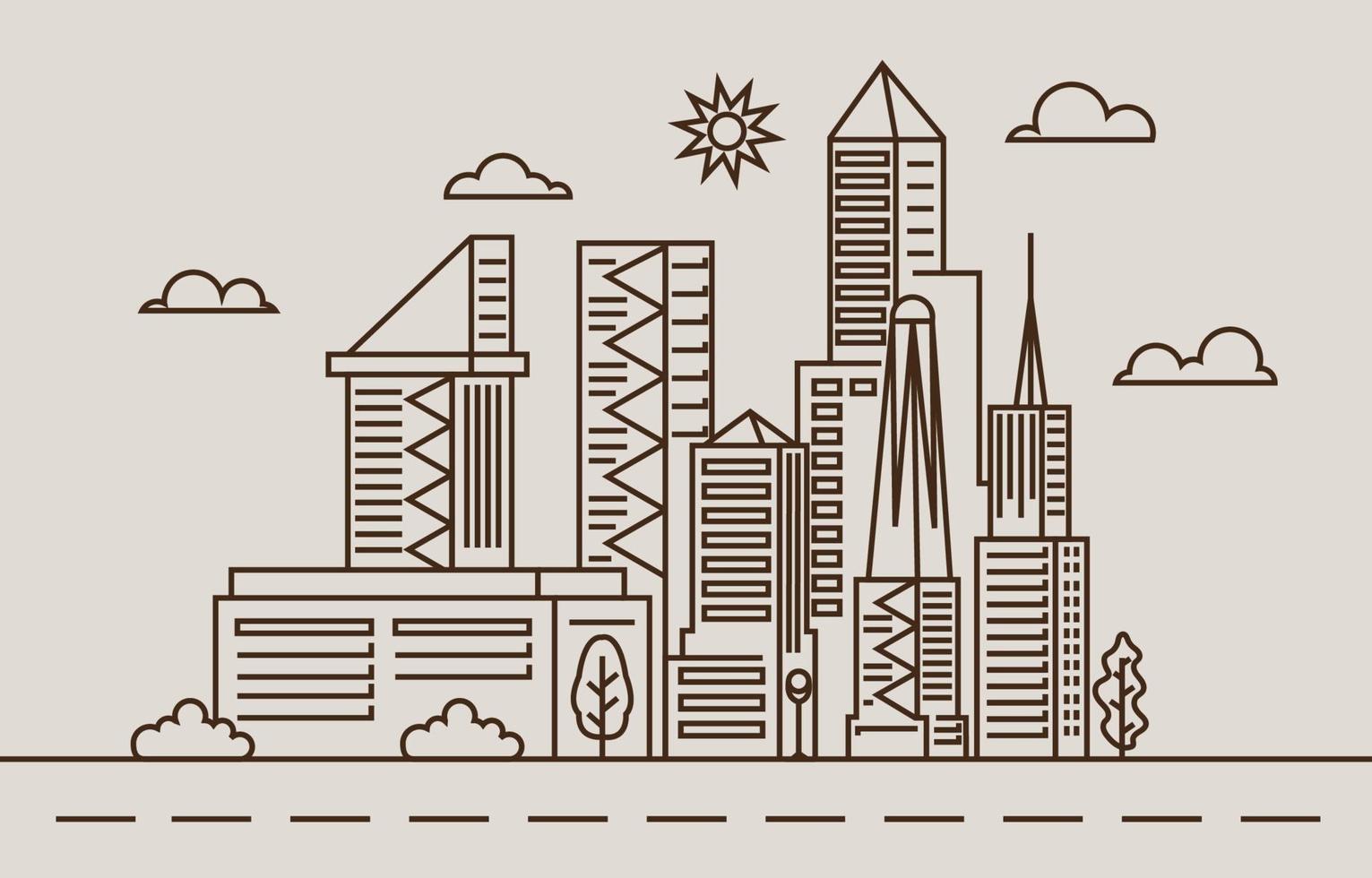 Street Modern City Skyscraper Building Cityscape Skyline Line vector