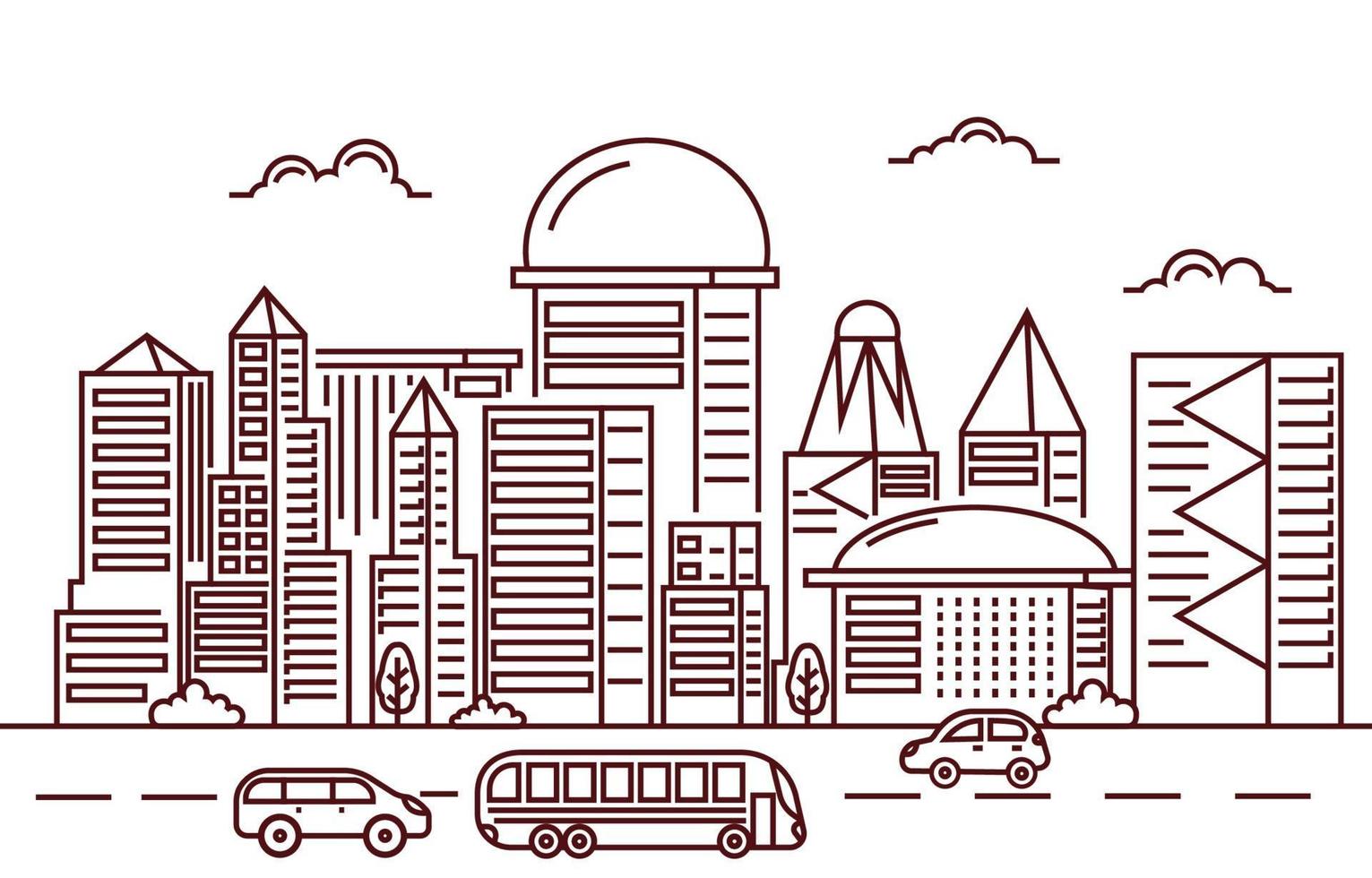 Traffic Modern City Skyscraper Building Cityscape Skyline Line vector