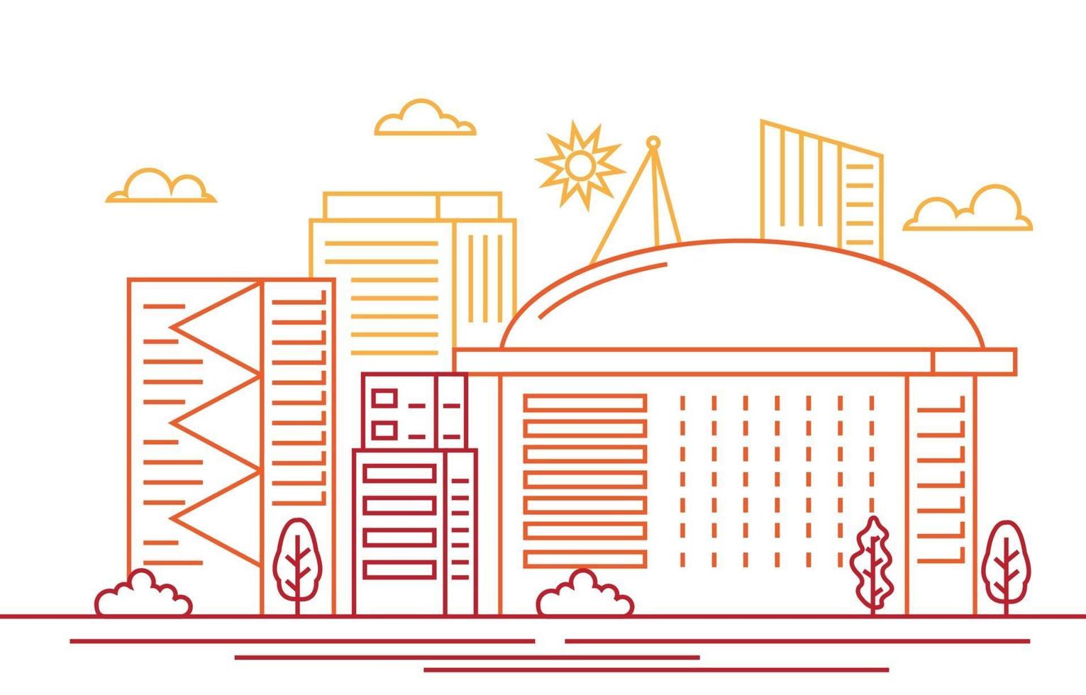 Modern City Skyscraper Building Cityscape Skyline Line Style vector