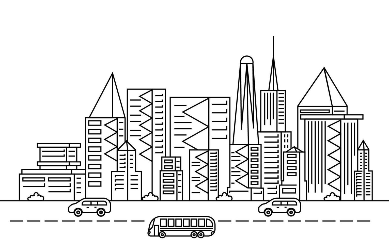 Traffic Modern City Skyscraper Building Cityscape Skyline Line vector