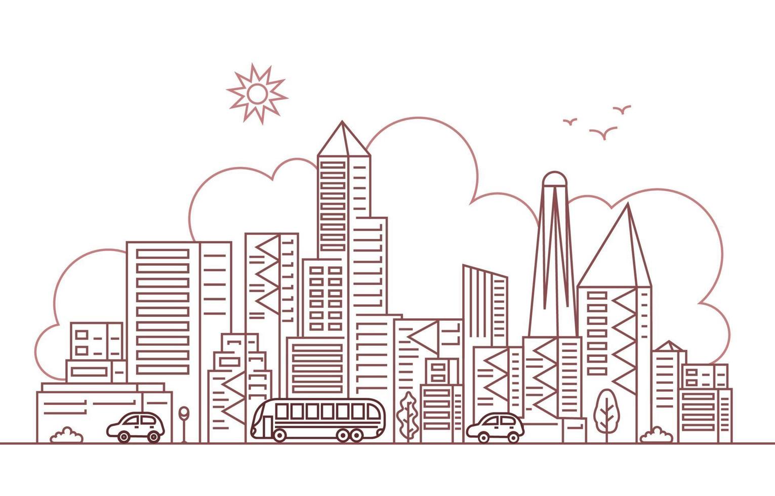 Modern City Skyscraper Building Cityscape Skyline Line Style vector