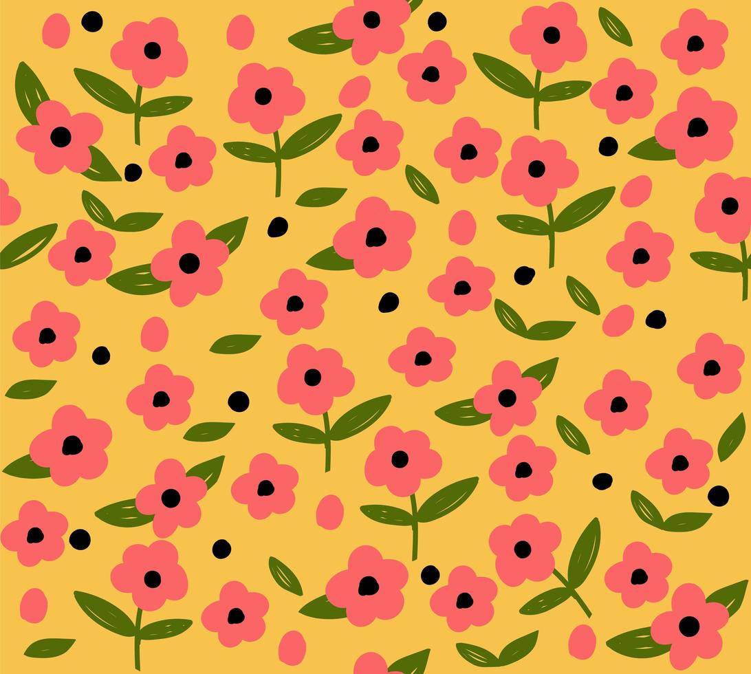 Seamless pattern with flowers and leaves. Vector illustration