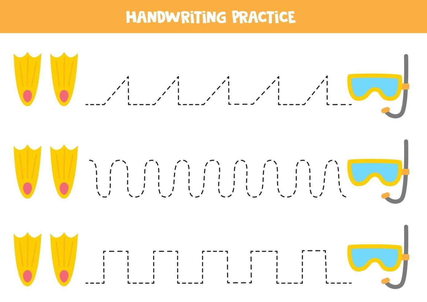 Tracing lines with cartoon underwater mask and flippers. vector