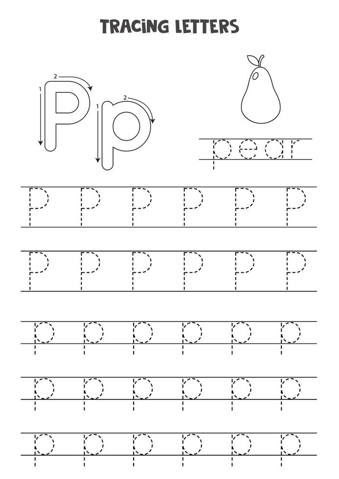 Tracing letters of English alphabet. Black and white worksheet. vector