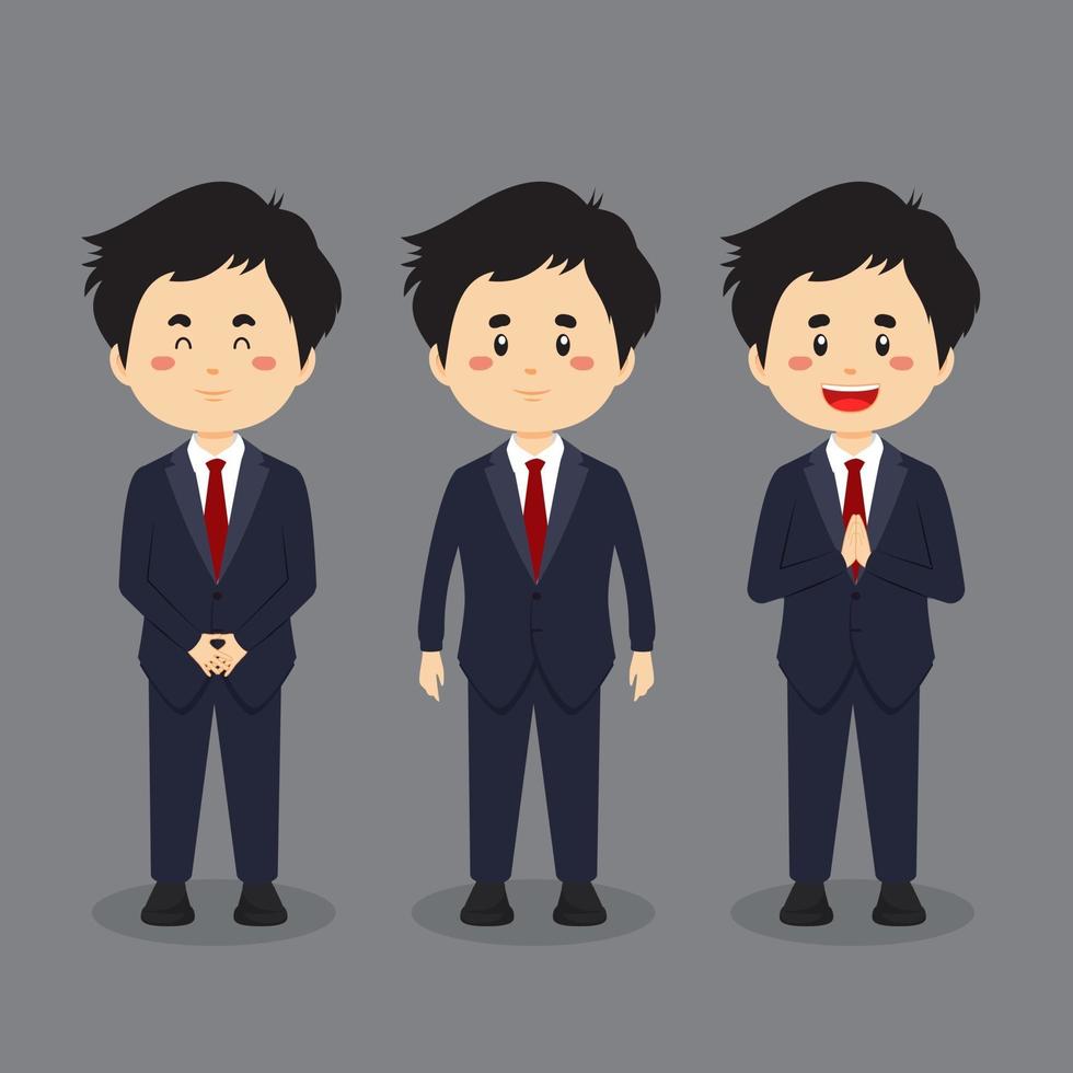 personaje de negocios con varias expresiones. vector