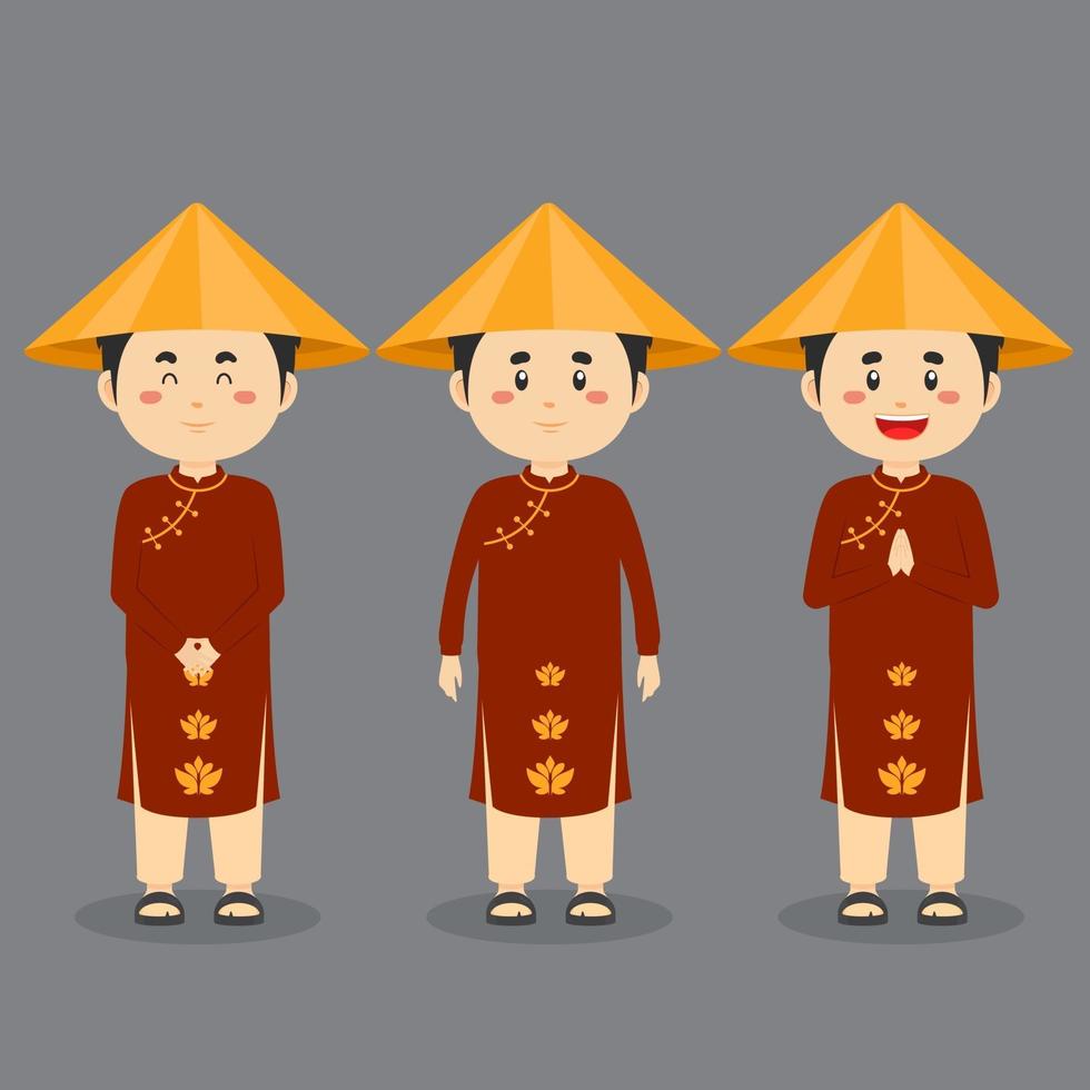 personaje de vietnam con varias expresiones. vector