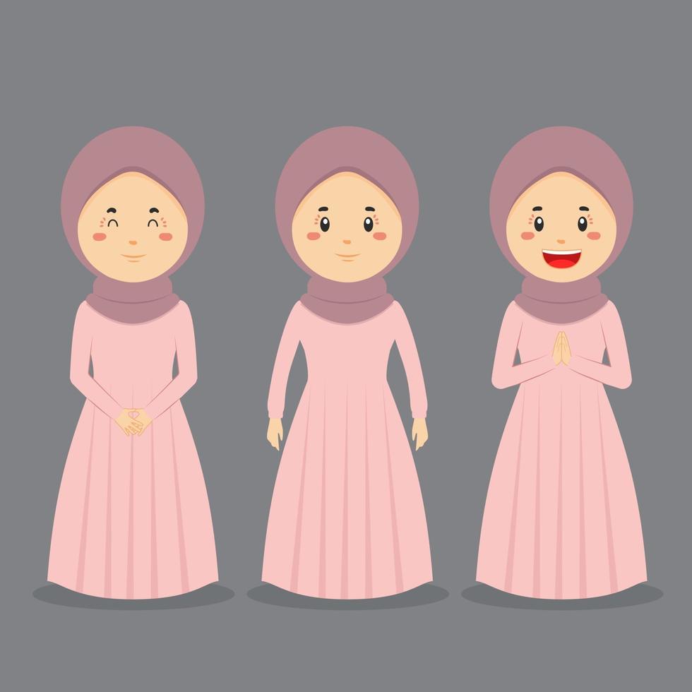 Muslim Casual Character with Various Expression vector