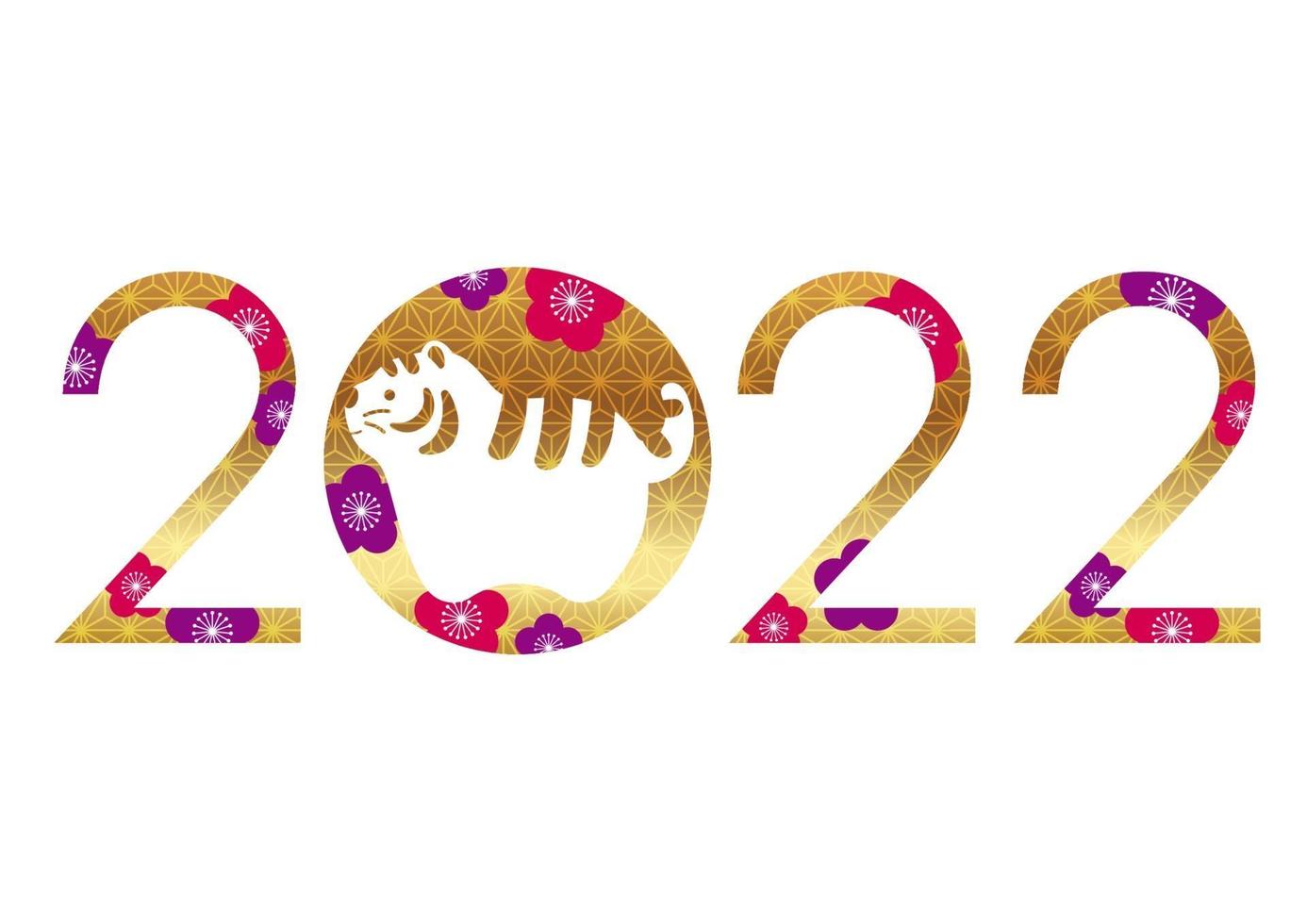 2022, Year Of The Tiger, Logo With Japanese Vintage Patterns. vector