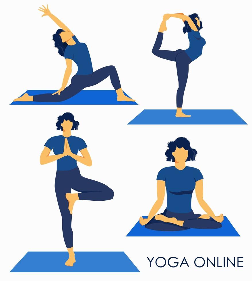 yoga en línea. deporte en casa. vector