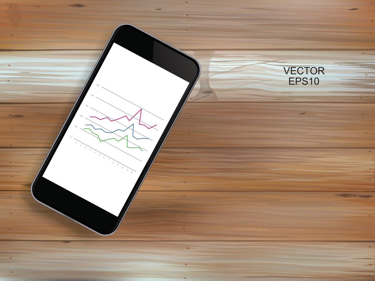 Abstract smartphone and investment graph in display screen over wood. vector