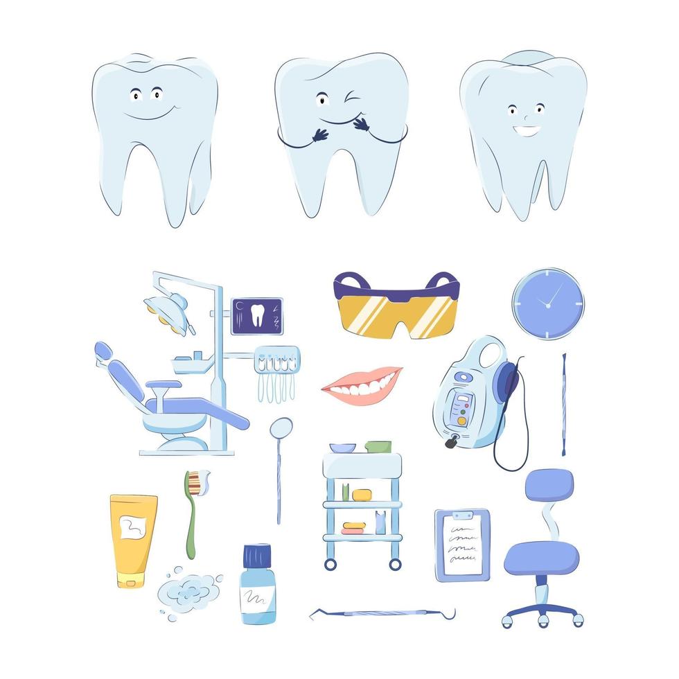 Conjunto médico dental de elementos de diseño aislado sobre fondo blanco. vector